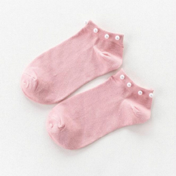 Ladies Short Socks Candy Color Socks Cotton Lovely Shiny Pearl Socks(Pink)