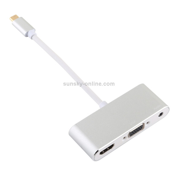 USB 2.0 + Audio Port + VGA + HDMI to USB-C / Type-C HUB Adapter (Silver)