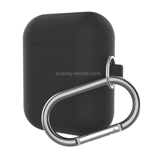 Earphones Thicken Split Anti-fall Silicone Case with Carabiner for Apple Airpods(Black)