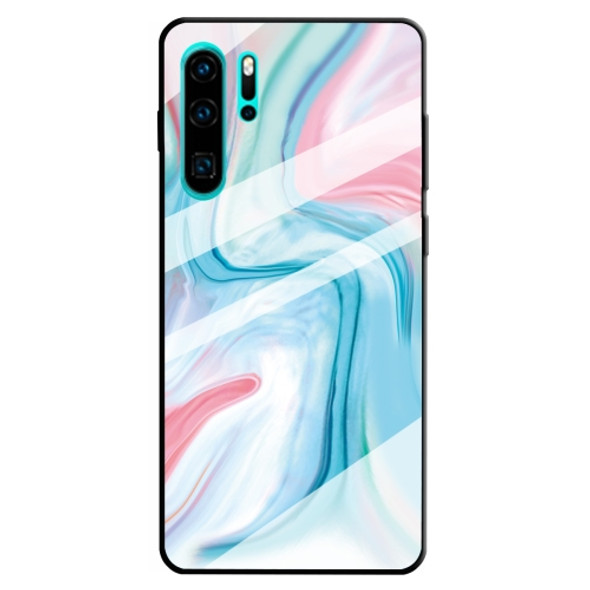 For Huawei P30 Pro Marble Pattern Glass Protective Case(Blue)