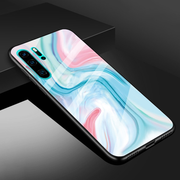 For Huawei P30 Pro Marble Pattern Glass Protective Case(Blue)