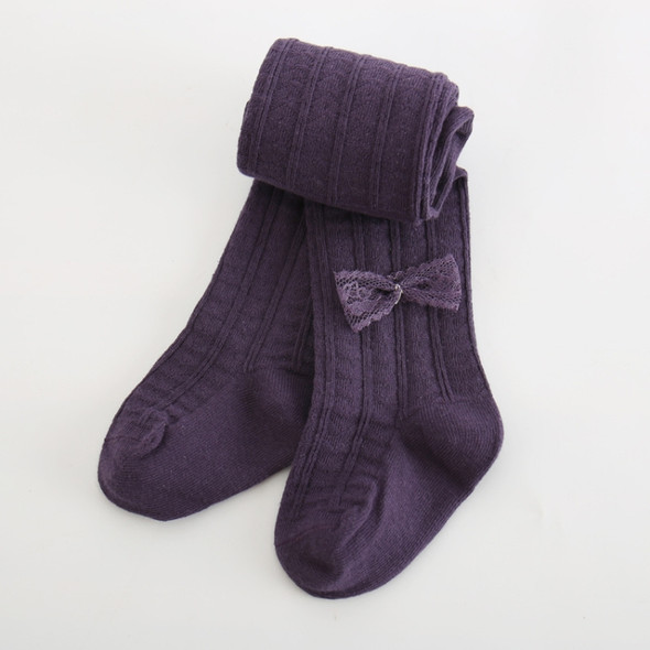 Children Pantyhose Lace Bow Tie Baby Socks Tights, Size:27/29(Dark purple)