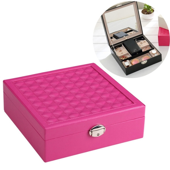 Wooden Jewelry Box Necklace Ring Storage Organizer Large Jewel Cabinet Gift Case(Magenta)
