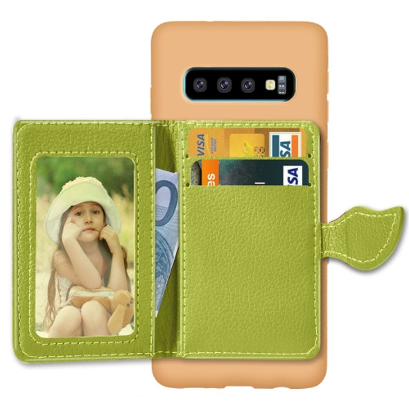 Leaf Magnetic Snap Litchi Texture TPU Protective Case for Galaxy S10+, with Card Slots & Holder & Wallet (Green)