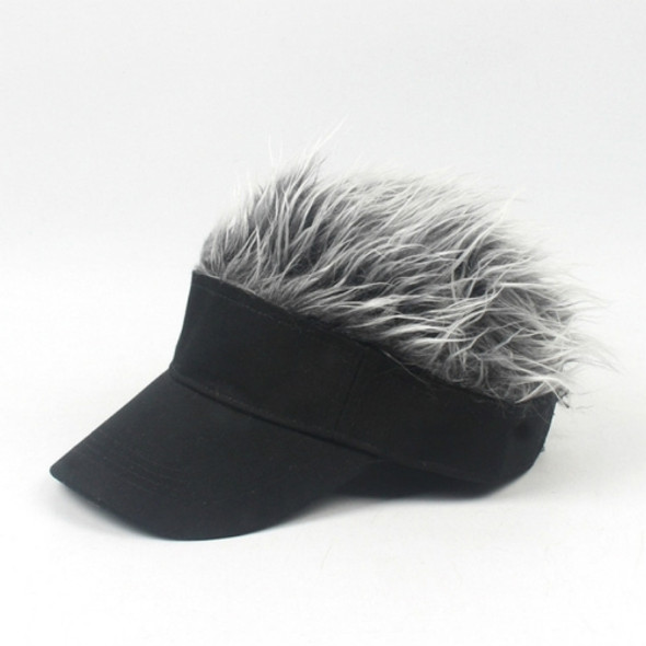 Unisex Fashion Outdoor Sunshade Baseball Cap with Wig, Size: One Size(Children's black silver wig)