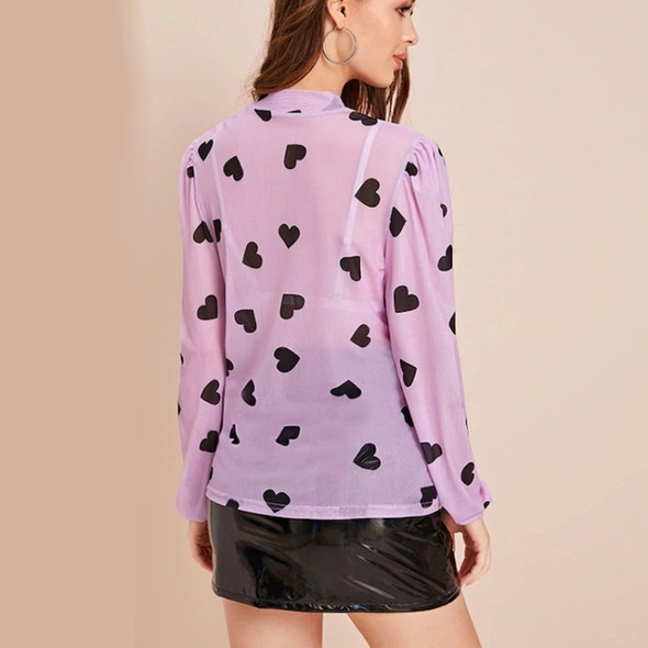 Perspective Gauze Love Print Shirt Blouse (Color:Purple Size:XL)