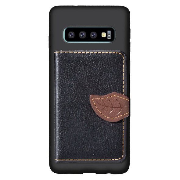 Leaf Magnetic Snap Litchi Texture TPU Protective Case for Galaxy S10, with Card Slots & Holder & Wallet(Black)