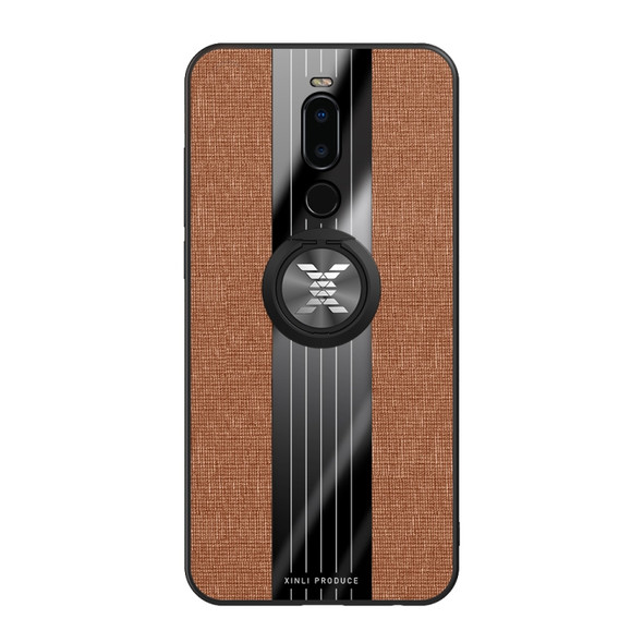 For Meizu Note 8 XINLI Stitching Cloth Texture Shockproof TPU Protective Case with Ring Holder(Brown)