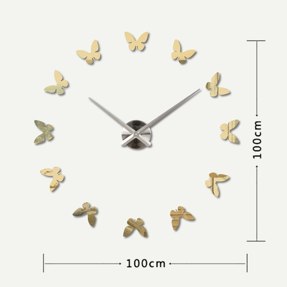 Bedroom Home Decoration Frameless Butterfly Shaped Large DIY Wall Sticker Mute Clock, Size: 100*100cm(Gold)