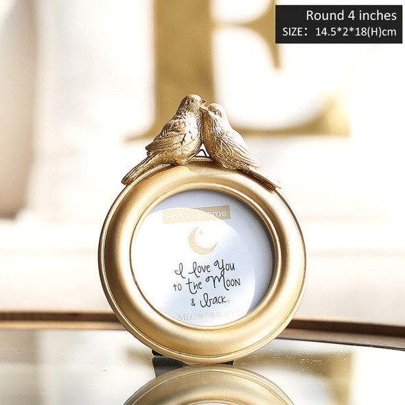 Elegant Bird Decor Picture Frame Royal Style Home Decoration, Color:Round 4 inch