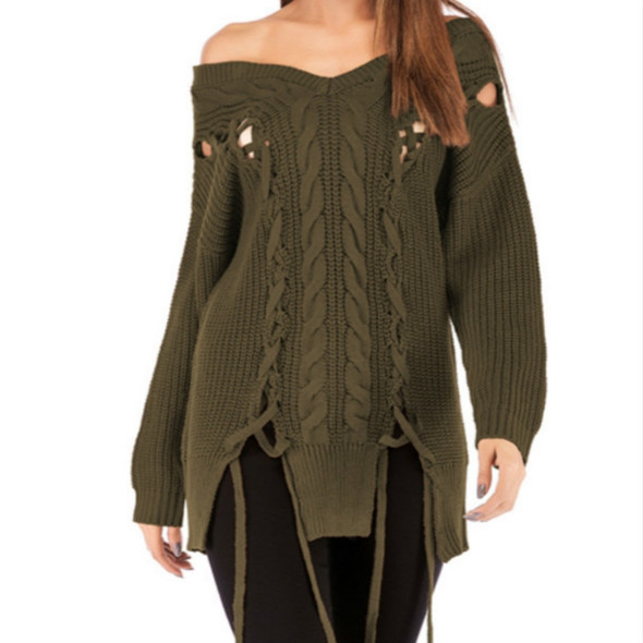 Women Sexy Strapless Irregular Sweater, Size: M(Army Green)