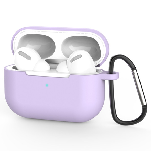 For AirPods Pro 3 Silicone Wireless Earphone Protective Case Cover with Lanyard Hole & Carabiner(Purple)