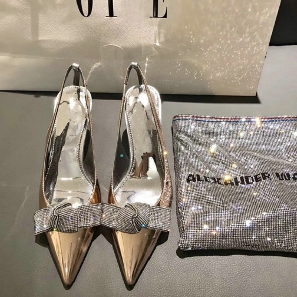 Rhinestone Pointed Head Stiletto Heels Sandals, Size:34(Champagne)