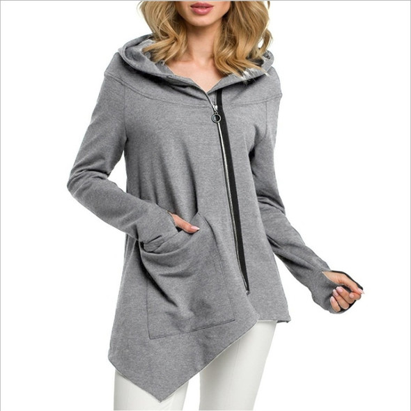 Irregular Pocket Jacket Sweatshirt (Color:Light Grey Size:S)