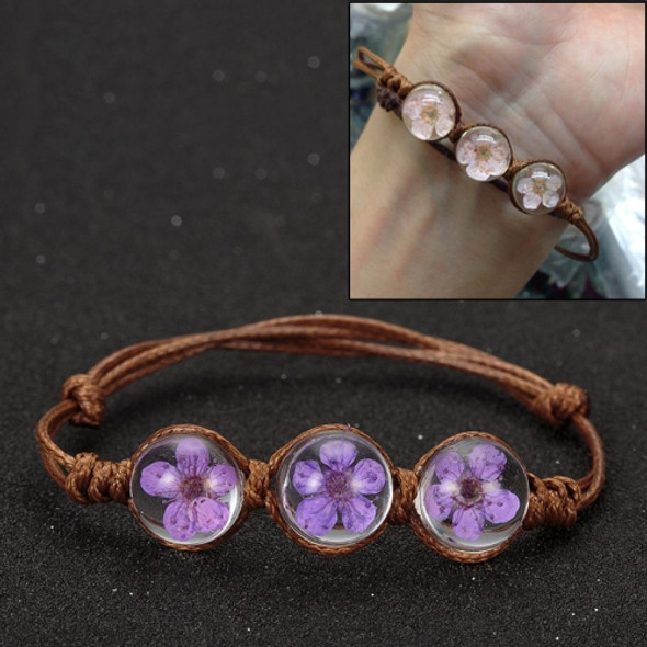 Lucky Handmade Woven Dried Flower Glass Beads Bracelets(Purple)