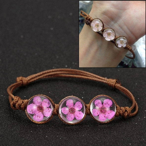 Lucky Handmade Woven Dried Flower Glass Beads Bracelets(Rosered)