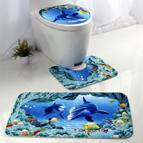 European and American Style Underwater World Printing Pattern Toilet Mat Three-piece Suit