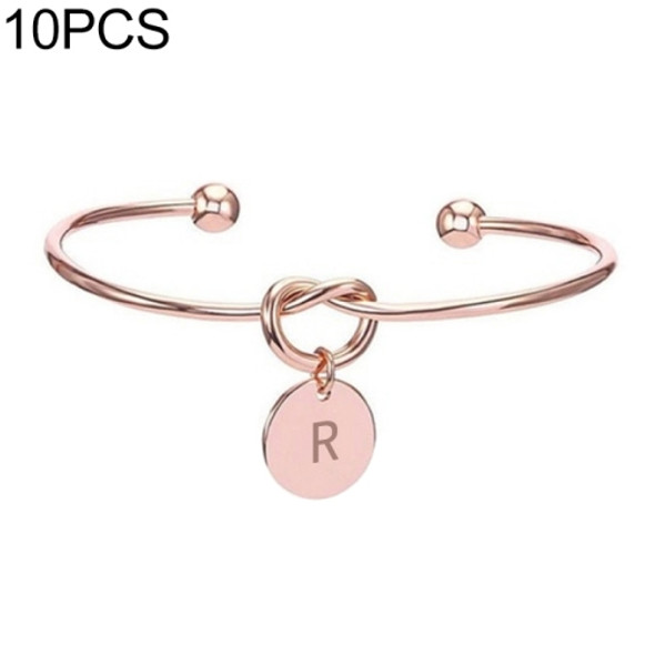 10 PCS Alloy Letter R Bracelet Snake Chain Charm Bracelets(Rose Gold)