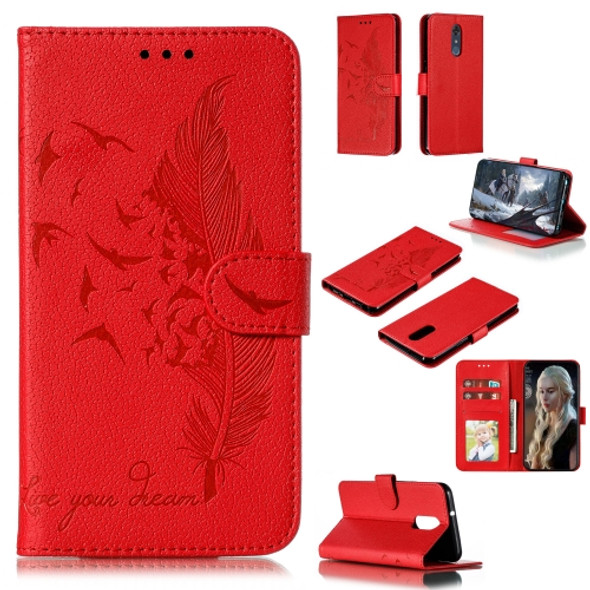 Feather Pattern Litchi Texture Horizontal Flip Leather Case with Wallet & Holder & Card Slots For LG Stylo 4(Red)