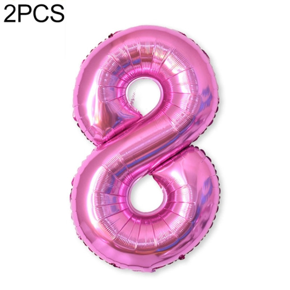 2 PCS 40 Inch Aluminium Foil Number Balloons Birthday Wedding Engagement Party Decor Kids Ball Supplies(8-Rose red)