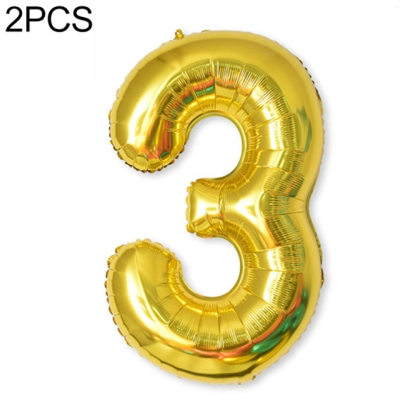 2 PCS 40 Inch Aluminium Foil Number Balloons Birthday Wedding Engagement Party Decor Kids Ball Supplies(3-Gold)