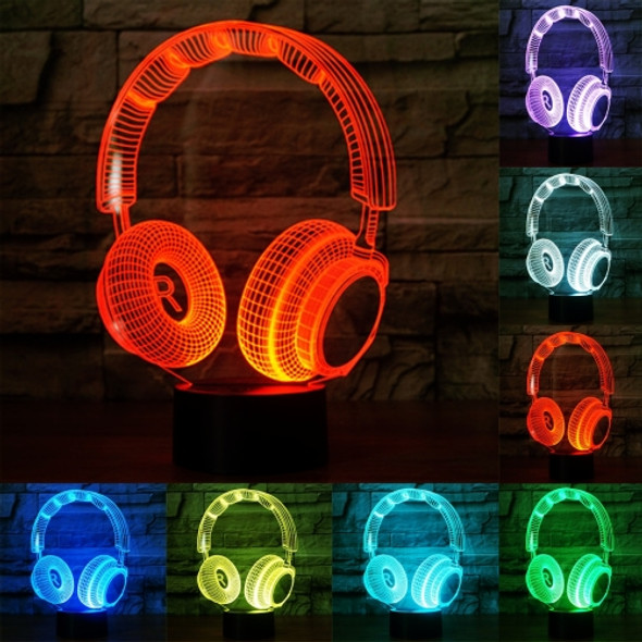 Headset Shape 3D Touch Switch Control LED Light, 7 Colour Discoloration Creative Visual Stereo Lamp Desk Lamp Night Light