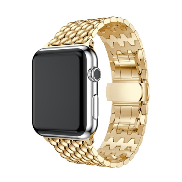 Dragon Grain Solid Stainless Steel Wrist Strap Watch Band for Apple Watch Series 3 & 2 & 1 42mm(Gold)