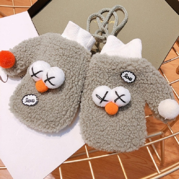 Cartoon Eyes Decoration Autumn and Winter Thicken Warm Halter Mittens Children Gloves, Suitable Age:Under 6 Years(Army Green)