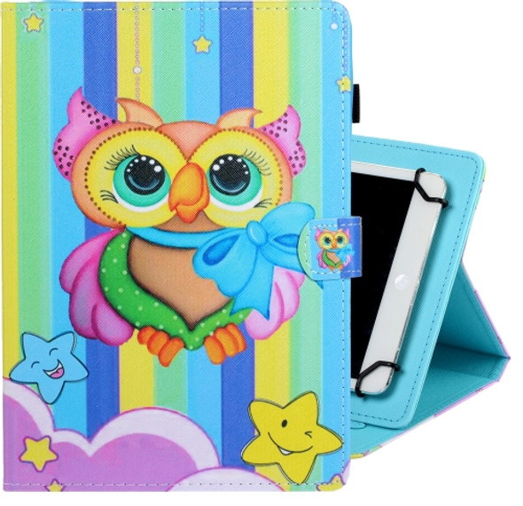 8 inch Universal Colored Drawing Horizontal Flip PU Leather Case with Holder & Card Slot(Rainbow Owl)