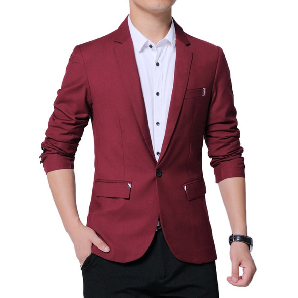 Men Casual Suit Self-cultivation Business Blazer, Size: XXL( Wine Red )