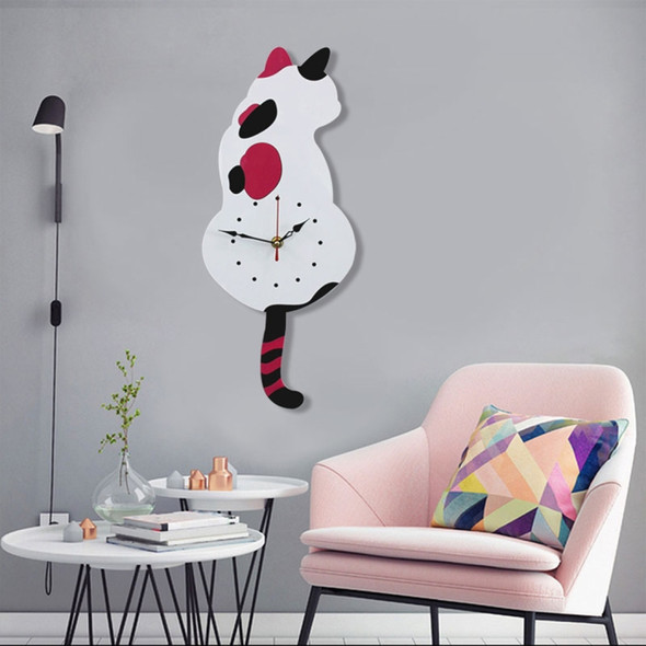 42*18cm Home Office Bedroom Decoration Battery Operated Cat Shaped Wall Clock with Swinging Tails(White)