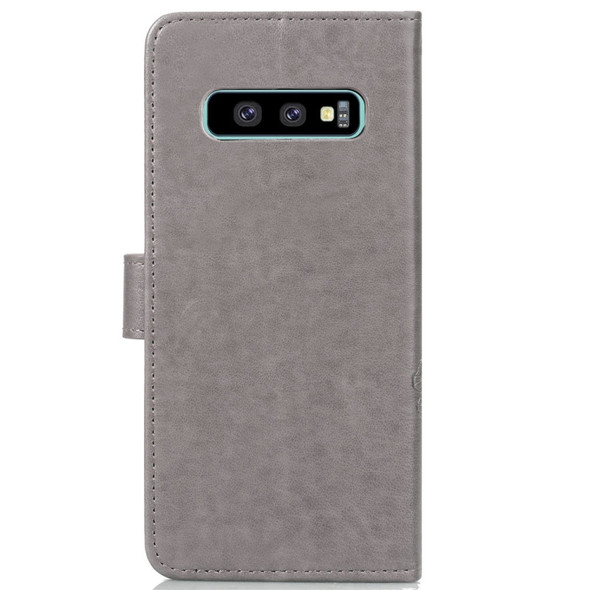 Lucky Clover Pressed Flowers Pattern Leather Case for Galaxy S10e, with Holder & Card Slots & Wallet & Hand Strap (Grey)