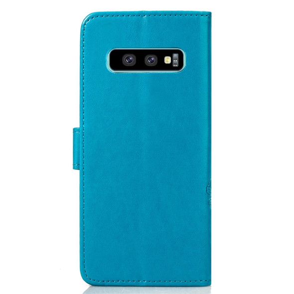 Lucky Clover Pressed Flowers Pattern Leather Case for Galaxy S10e, with Holder & Card Slots & Wallet & Hand Strap (Blue)