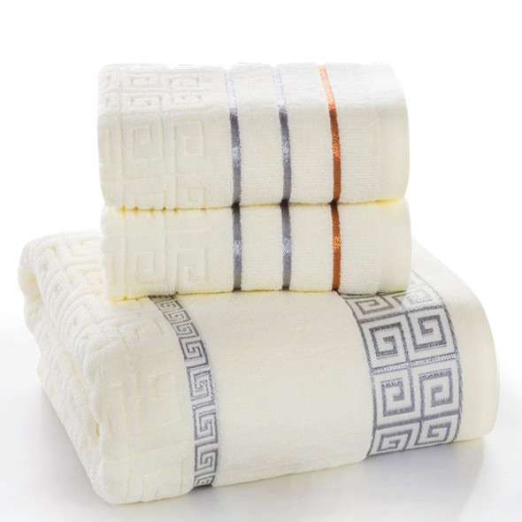 3 PCS Plaid Cotton Towel Bath Set(Milky)