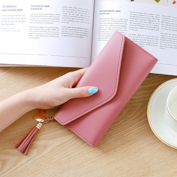 Long Wallet Women Purses Tassel Fashion Coin Purse Card Holder Wallets Female Clutch PU Leather Wallet(Dark pink)