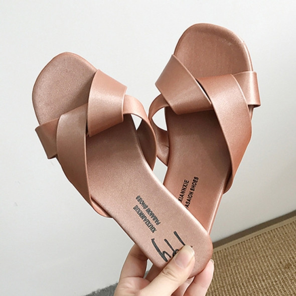 Fashion Casual Outer Wear Waterproof Flat Slipper, Size:36(Apricot)