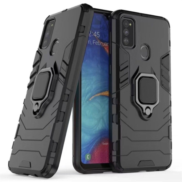 For Galaxy M30s Shockproof PC + TPU Case with Magnetic Ring Holder(Black)