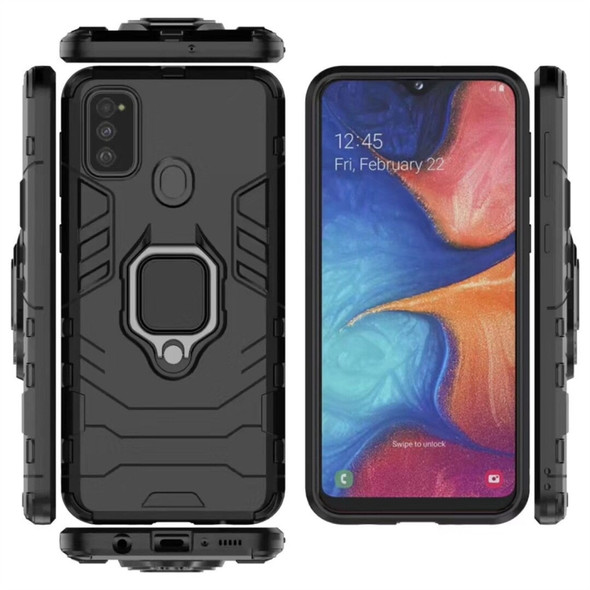 For Galaxy M30s Shockproof PC + TPU Case with Magnetic Ring Holder(Black)