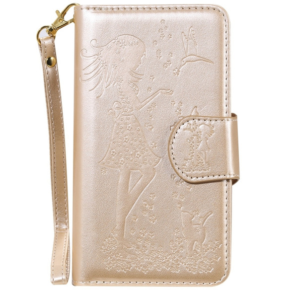 For Galaxy Note 10 Woman and Cat Embossed Horizontal Flip Leather Case, with Wallet & Holder & Card Slots & Photo Frame & Mirror & Lanyard(Gold)