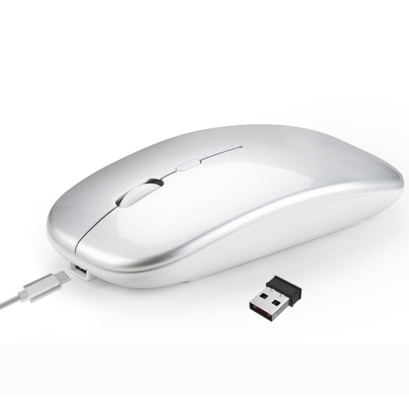 HXSJ M90 2.4GHz Ultrathin Mute Rechargeable Dual Mode Wireless Bluetooth Notebook PC Mouse (Silver)