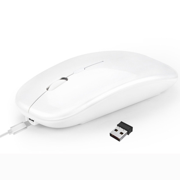 HXSJ M90 2.4GHz Ultrathin Mute Rechargeable Dual Mode Wireless Bluetooth Notebook PC Mouse (White)