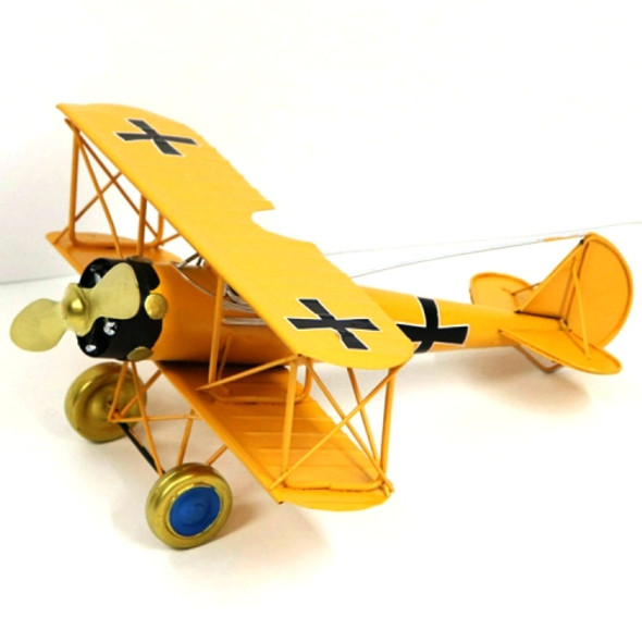 Home Decoration Ornaments Wrought Iron Crafts Retro Old Aircraft Model(Yellow )