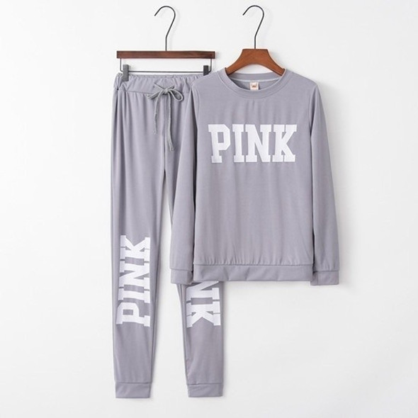 Letter Print Sports Two-piece Clothes (Color:Grey Size:S)