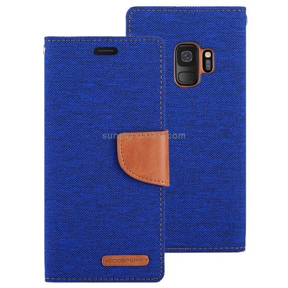 GOOSPERY CANVAS DIARY for Galaxy S9 Canvas Texture Horizontal Flip Leather Case with Holder & Card Slots & Wallet(Blue)