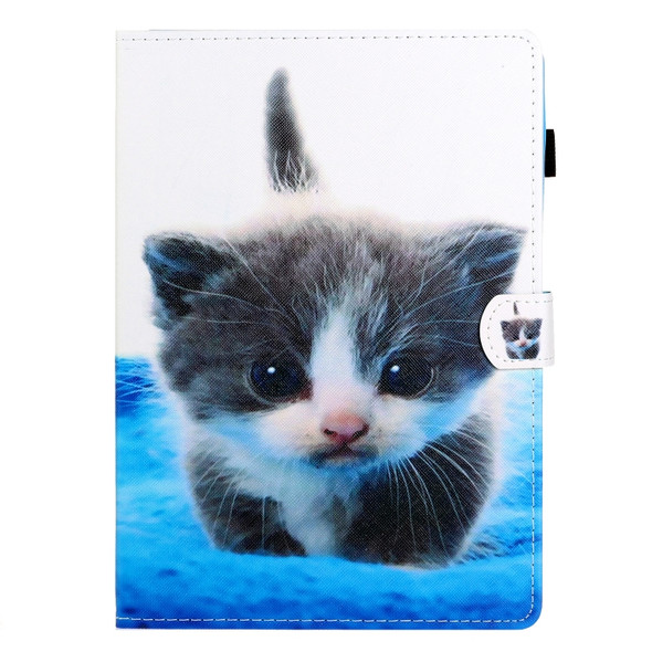 10 inch Universal Colored Drawing Horizontal Flip PU Leather Case with Holder & Card Slot(Blue White cat)