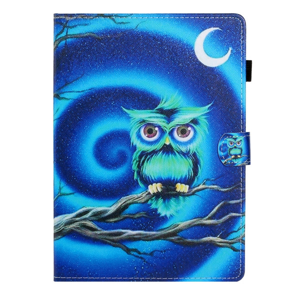 10 inch Universal Colored Drawing Horizontal Flip PU Leather Case with Holder & Card Slot(Moon Owl)