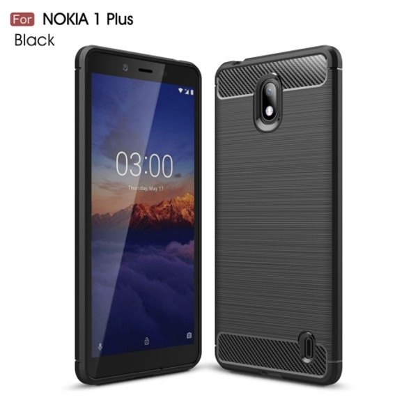 Brushed Texture Carbon Fiber TPU Case for Nokia 1 Plus(Black)
