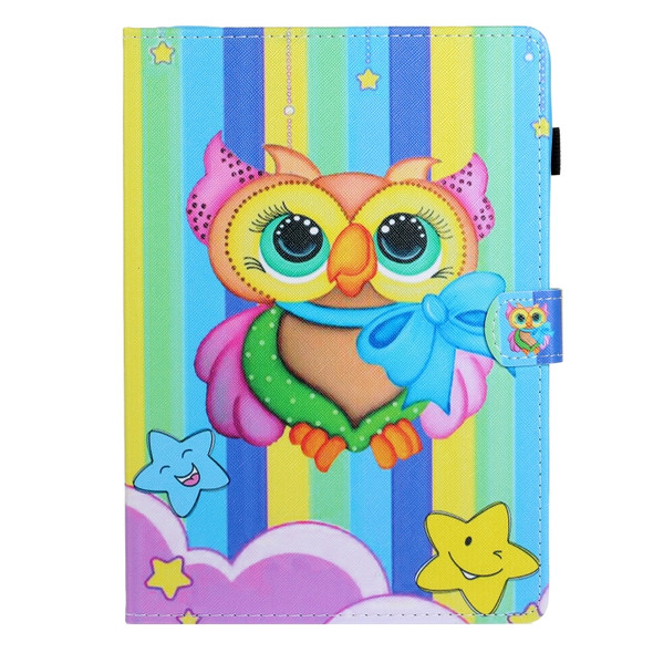 10 inch Universal Colored Drawing Horizontal Flip PU Leather Case with Holder & Card Slot(Rainbow Owl)