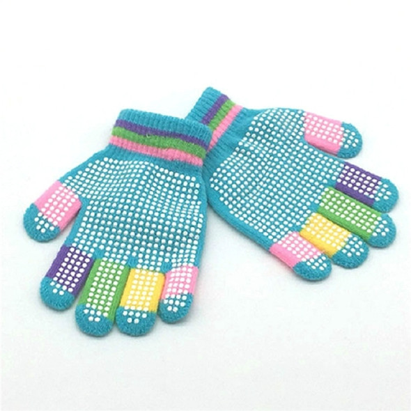 Two Pairs Winter Ski Non-slip Knitted Warm Finger Gloves Children Gloves, Suitable Age:5-8 Years Old(Light Blue)