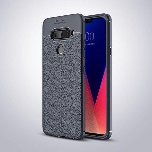 Litchi Texture TPU Shockproof Case for LG V40 ThinQ (Navy Blue)